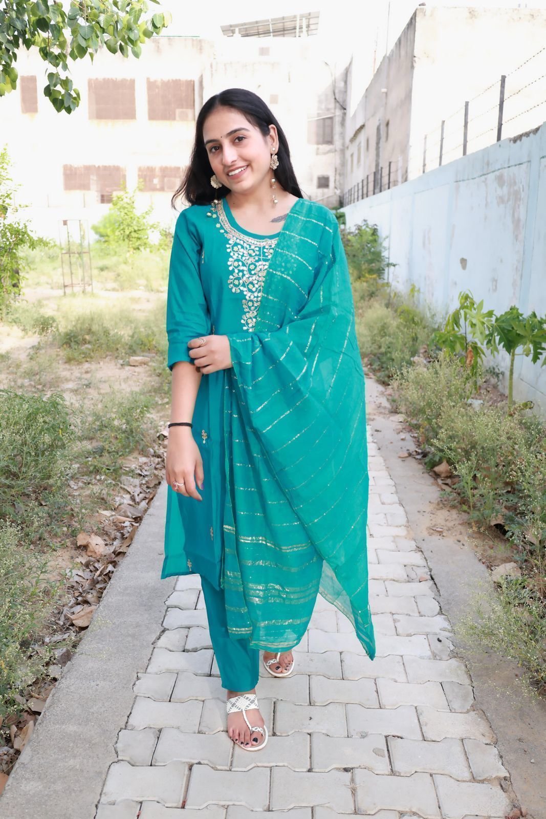 Roman Modal Silk Kurti Set with Jacquard Dupatta